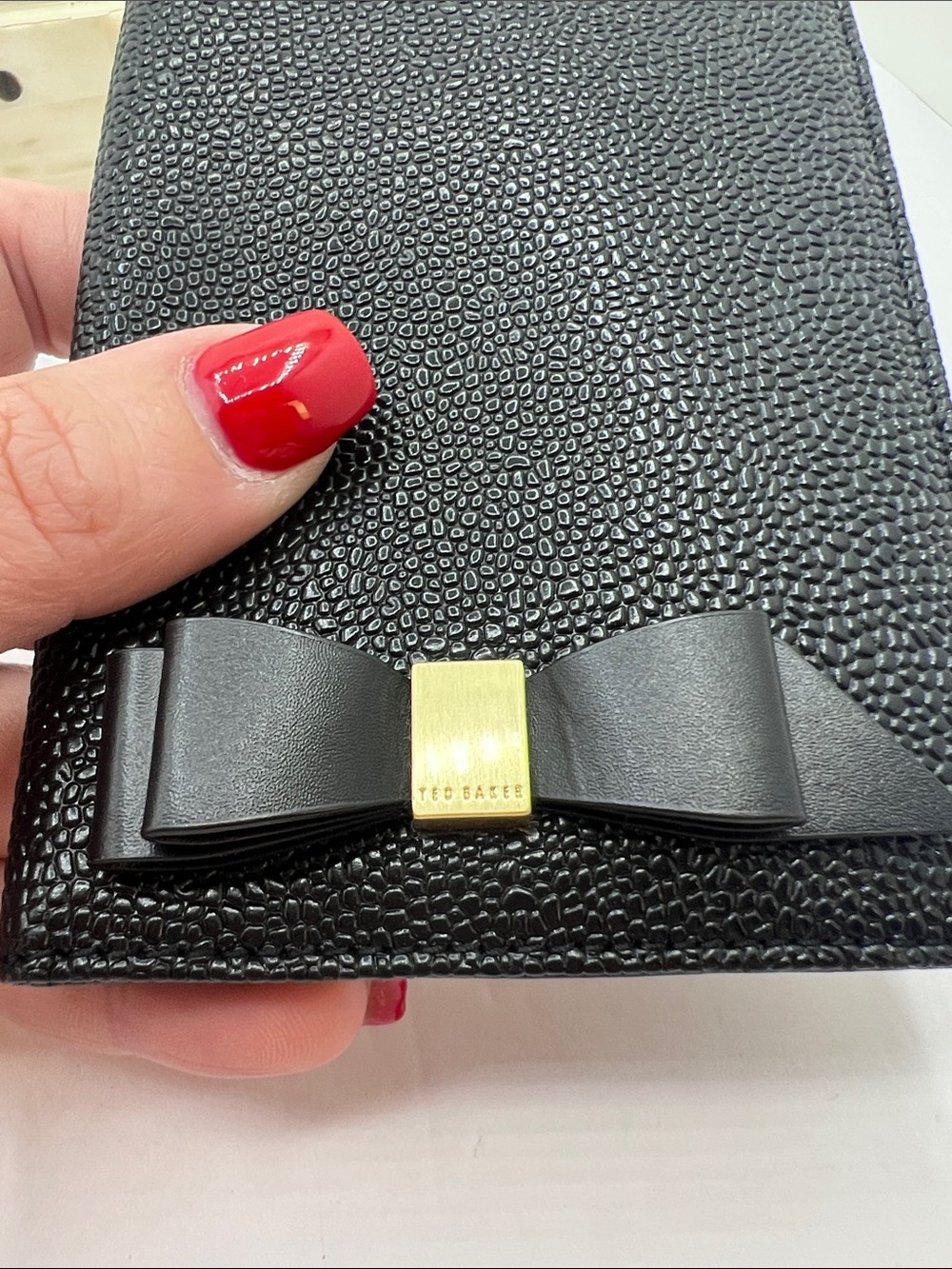 Ted Baker Black Bow Passport Holder with Gold Accent